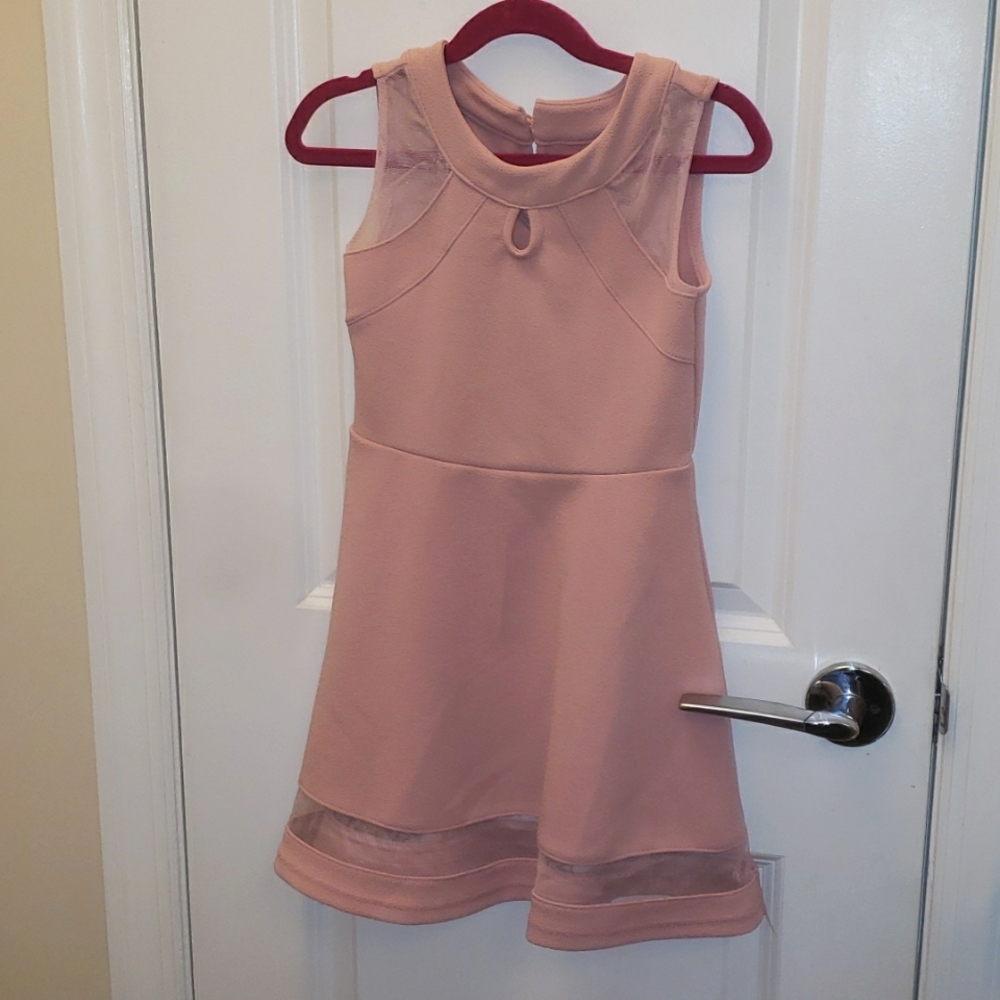 Girls Spring Fancy Dress Sheer sleeves and hem Pink S 5-6